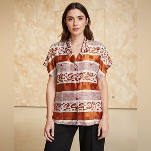 Vintage Lloyd Williams Sienna & White Short Sleeve Blouse
